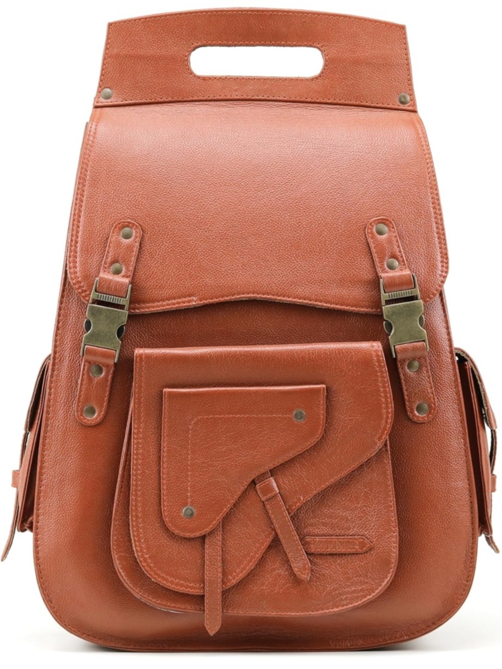 Handmade World Leather Tan Leather Backpack with Front Pocket